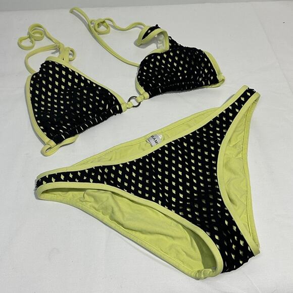 RAMPAGE SWIM Sexy String Black Neon Two Piece Bikini - Size Large - Picture 1 of 4